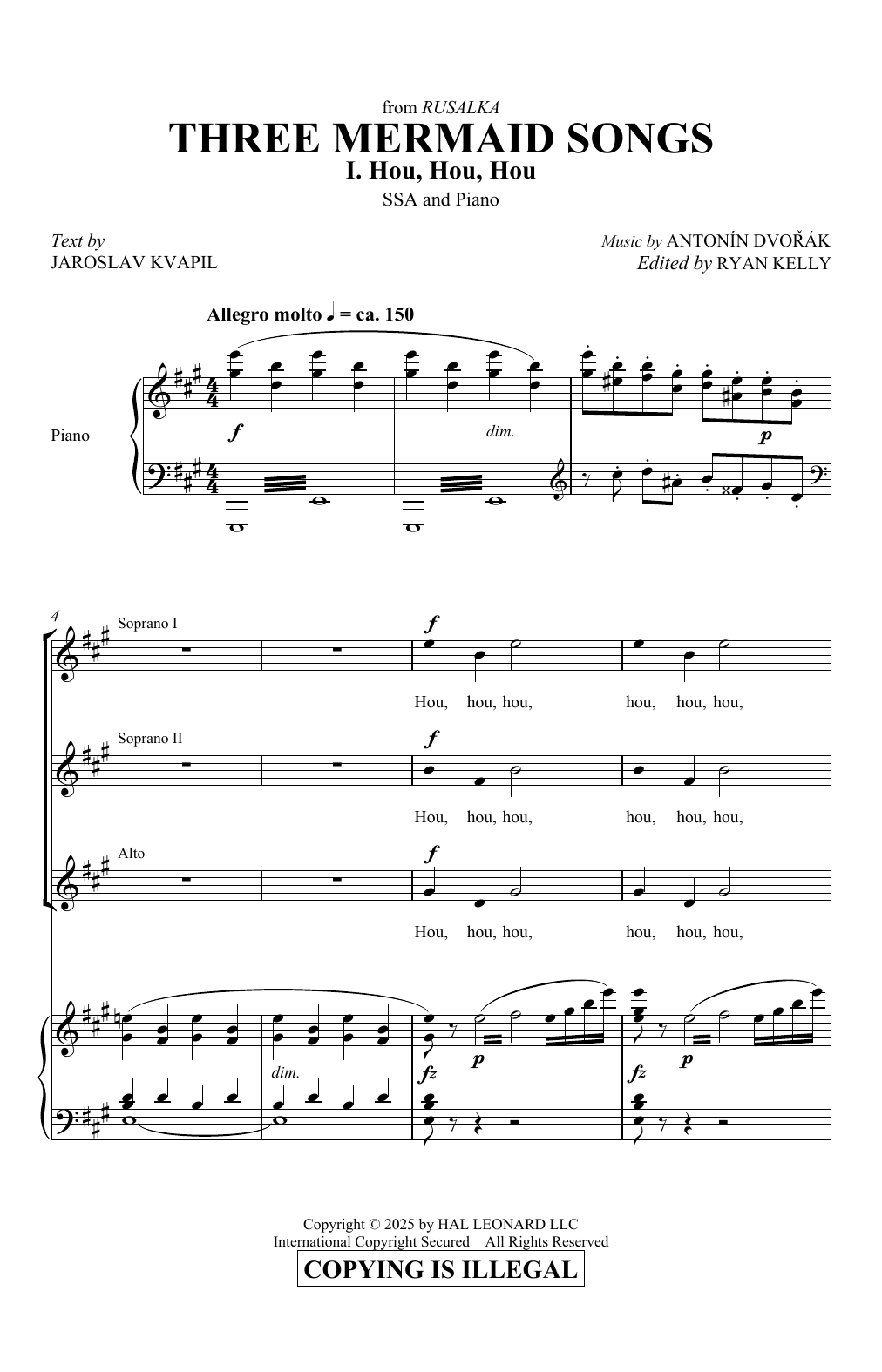 Antonín Dvorák Three Mermaid Songs (from Rusalka) Sheet Music Notes & Chords for SSA Choir - Download or Print PDF Antonín Dvorák Three Mermaid Songs (from Rusalka) Sheet Music Notes & Chords for SSA Choir - Download or Print PDF