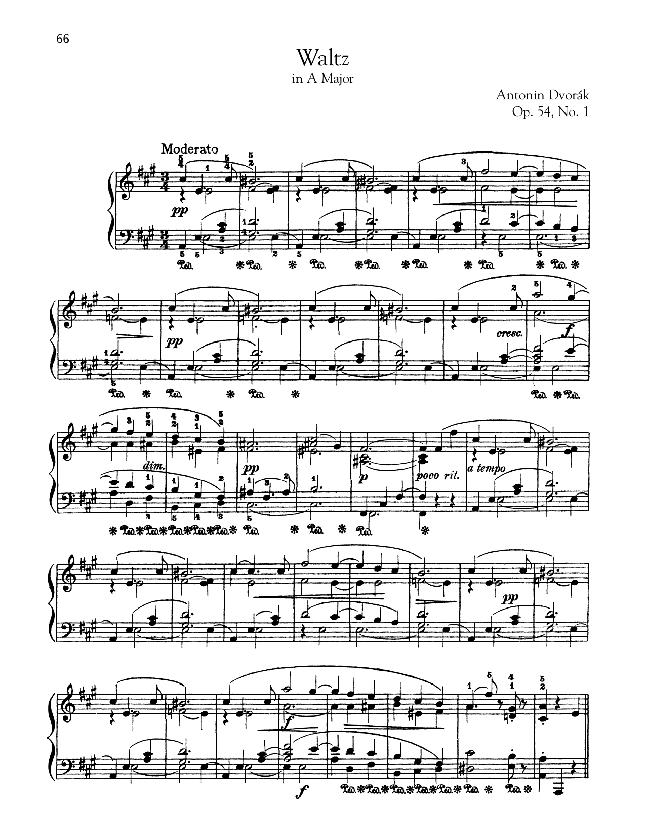 Antonín Dvorák Waltz In A Major, Op. 54, No. 1 Sheet Music Notes & Chords for Piano - Download or Print PDF