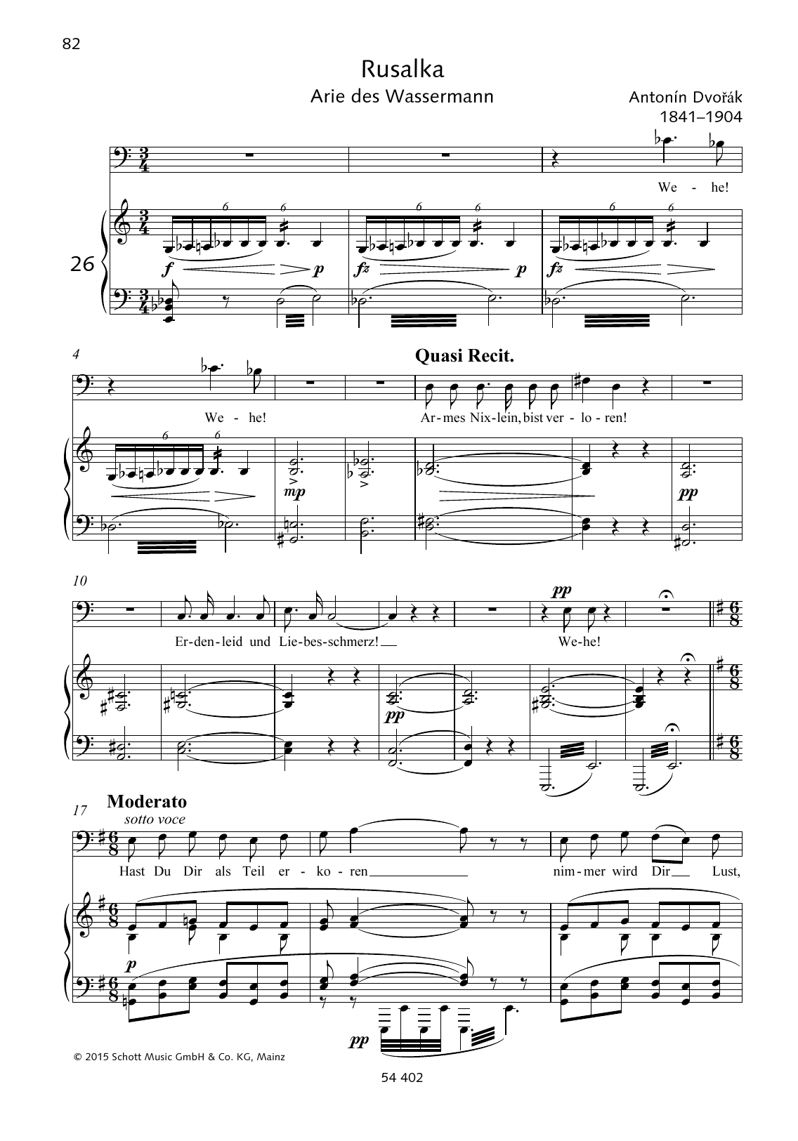 Antonín Dvorák Wehe! Wehe! Armes Nixlein, bist verloren Sheet Music Notes & Chords for Piano & Vocal - Download or Print PDF