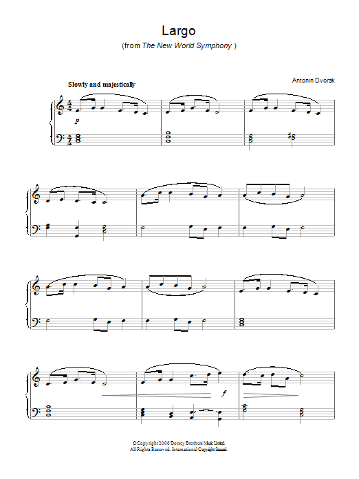 Preview Antonin Dvorak Largo (from The New World) Classical sheet music, notes and chords for Beginner Piano, SKU: 40081 Largo (from The New World) sheet music