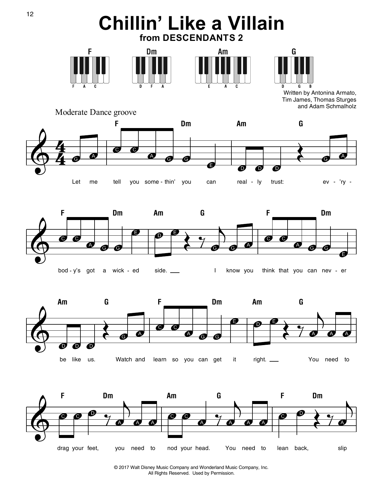 Antonina Armato Chillin' Like a Villain (from Disney's Descendants 2) Sheet Music Notes & Chords for Super Easy Piano - Download or Print PDF