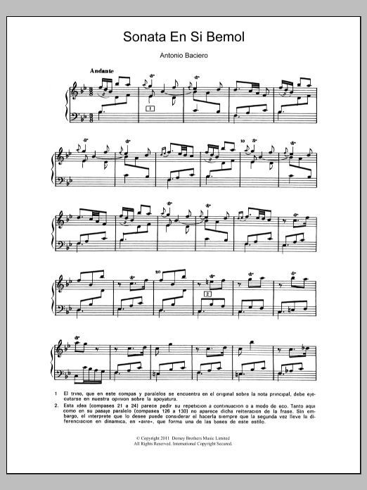 Antonio Baciero Sonata En Si Bemol Sheet Music Notes & Chords for Piano - Download or Print PDF