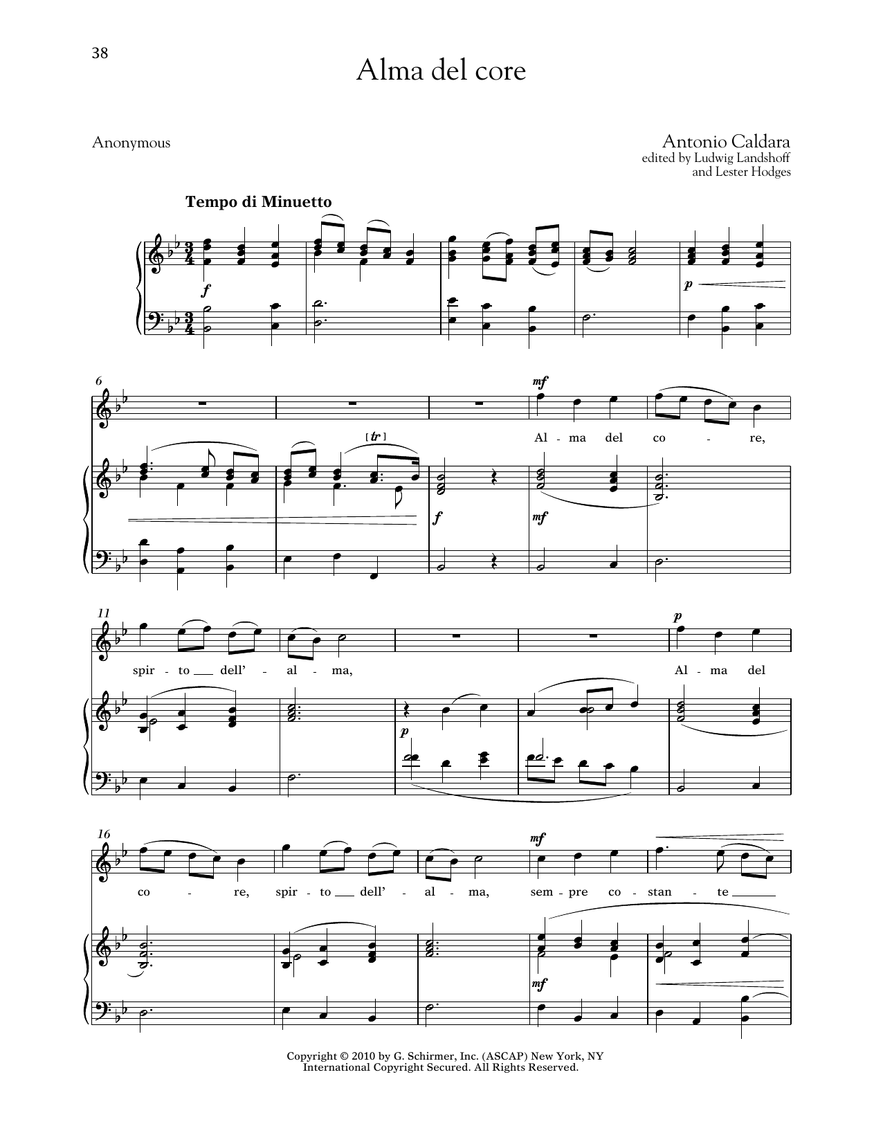 Antonio Caldara Alma Del Core (High Voice) Sheet Music Notes & Chords for Piano & Vocal - Download or Print PDF