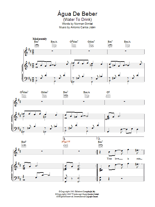 Antonio Carlos Jobim Agua De Beber (Drinking Water) Sheet Music Notes & Chords for Piano - Download or Print PDF