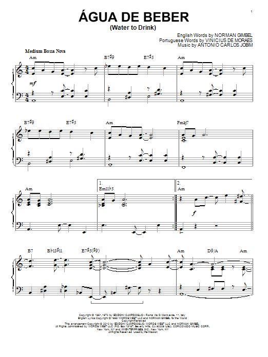 Antonio Carlos Jobim Agua De Beber (Water To Drink) [Jazz version] (arr. Brent Edstrom) Sheet Music Notes & Chords for Piano - Download or Print PDF