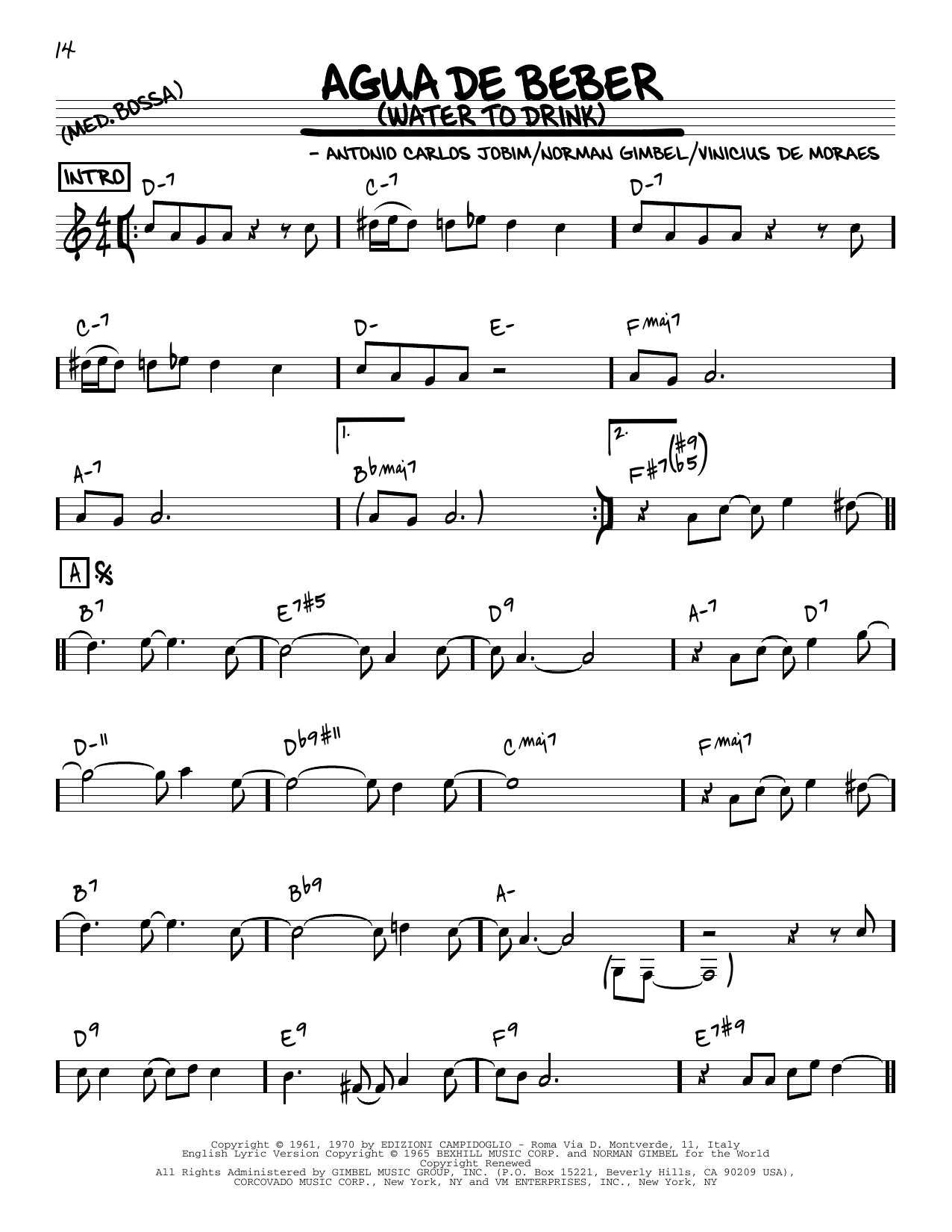 Antonio Carlos Jobim Água De Beber (Water To Drink) [Reharmonized version] (arr. Jack Grassel) Sheet Music Notes & Chords for Real Book – Melody & Chords - Download or Print PDF