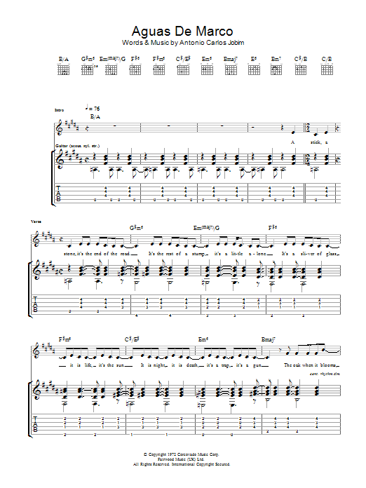 Antonio Carlos Jobim Aguas De Marco Sheet Music Notes & Chords for Guitar Tab - Download or Print PDF