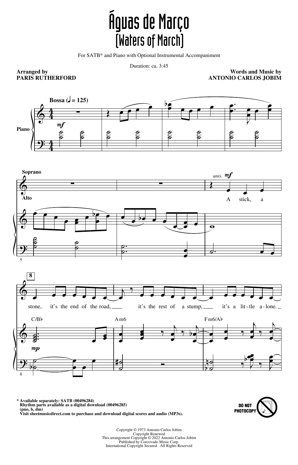 Antonio Carlos Jobim Águas De Março (Waters Of March) (arr. Paris Rutherford) Sheet Music Notes & Chords for SATB Choir - Download or Print PDF