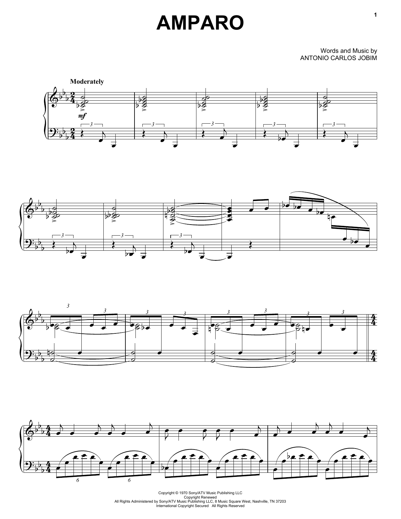 Antonio Carlos Jobim Amparo Sheet Music Notes & Chords for Piano, Vocal & Guitar (Right-Hand Melody) - Download or Print PDF