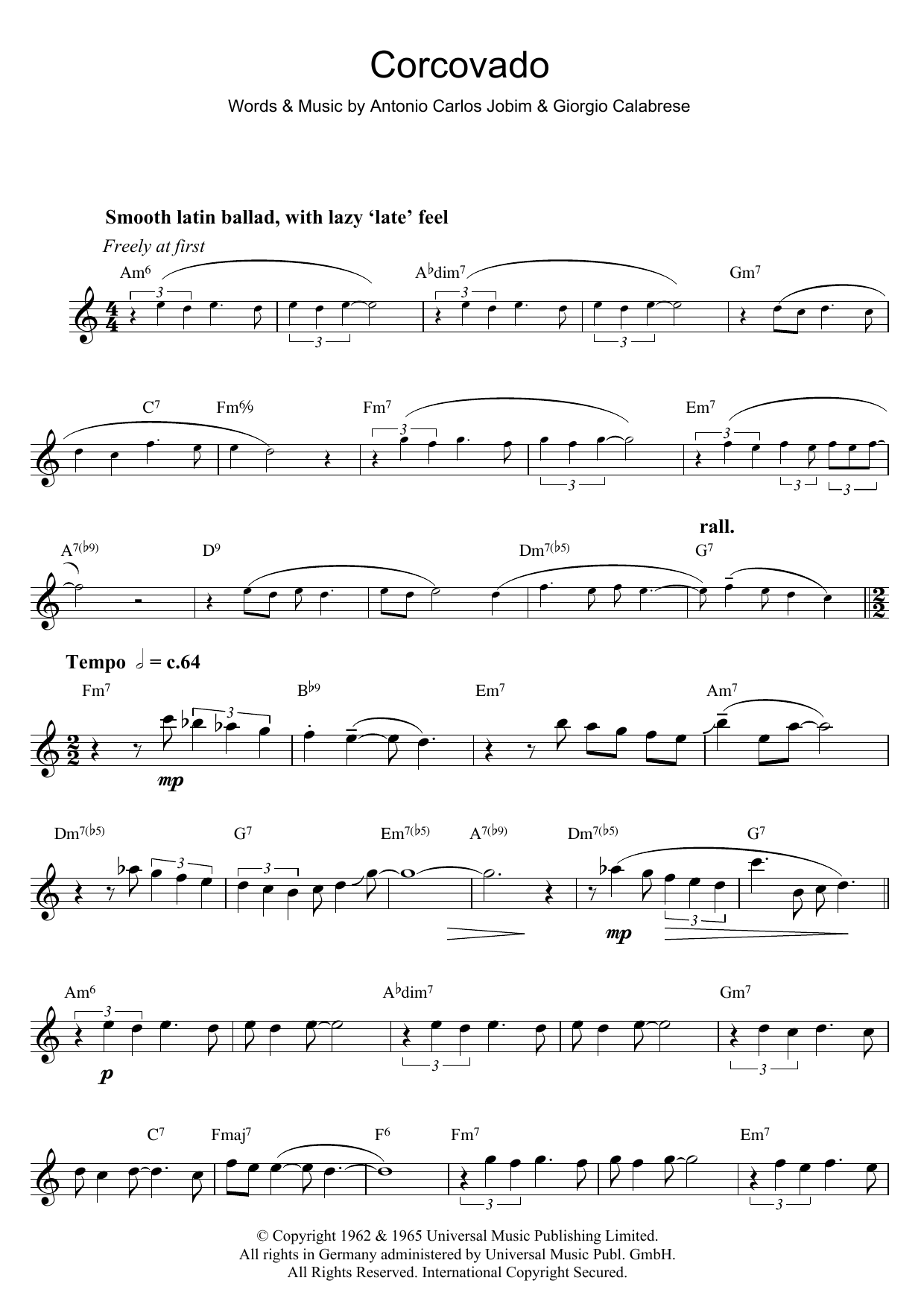 Antonio Carlos Jobim Corcovado (Quiet Nights Of Quiet Stars) Sheet Music Notes & Chords for Violin - Download or Print PDF