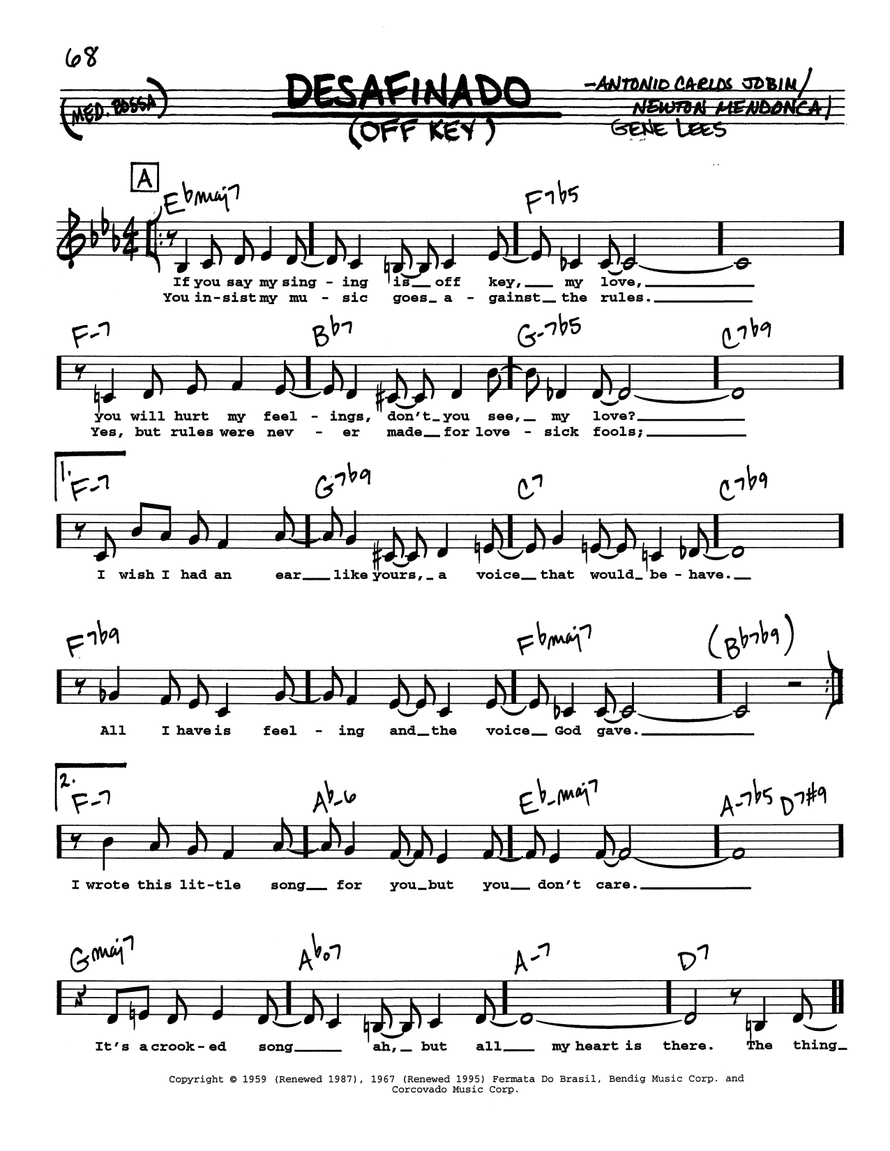 Antonio Carlos Jobim Desafinado (Off Key) (Low Voice) Sheet Music Notes & Chords for Real Book – Melody, Lyrics & Chords - Download or Print PDF