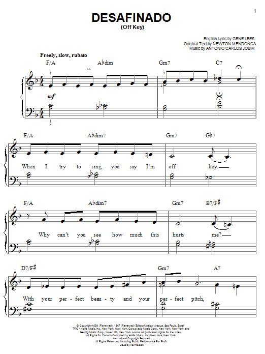 Antonio Carlos Jobim Desafinado (Off Key) Sheet Music Notes & Chords for Easy Guitar Tab - Download or Print PDF