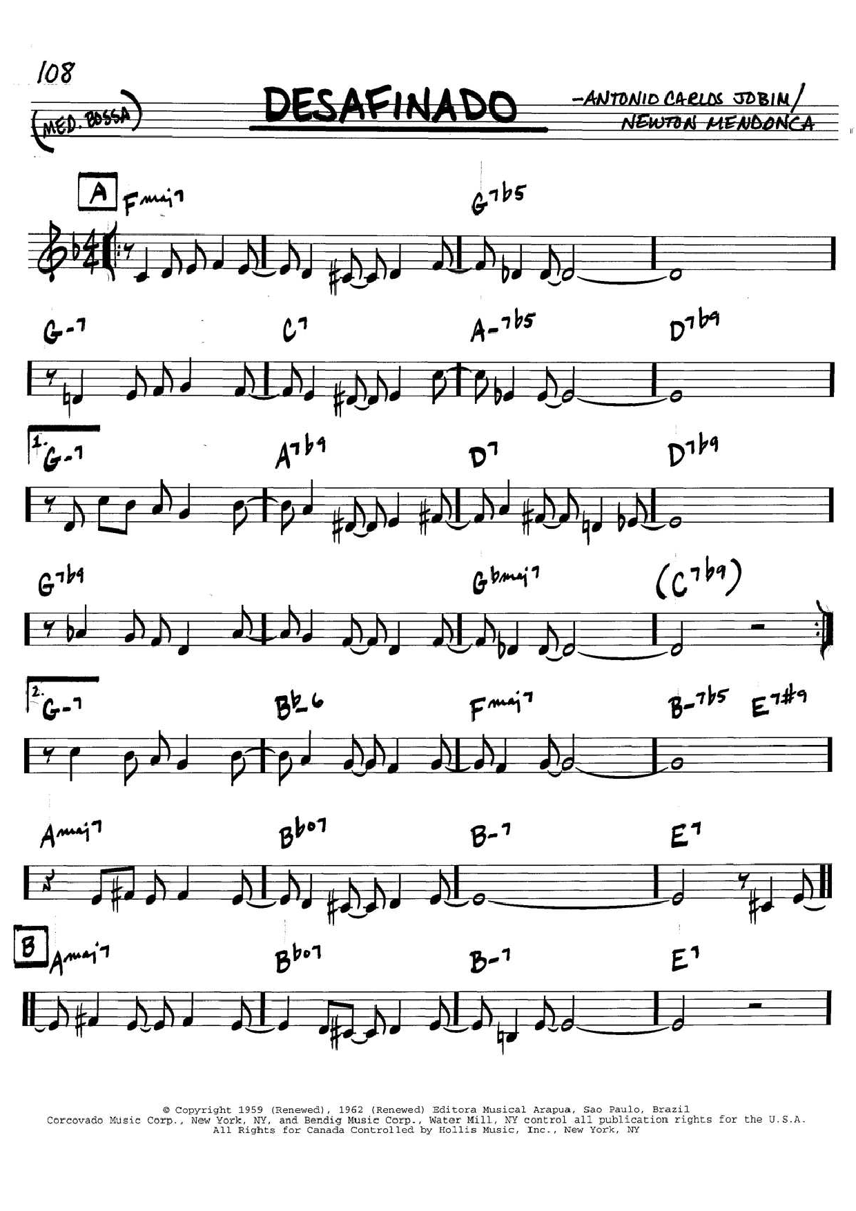 Antonio Carlos Jobim Desafinado Sheet Music Notes & Chords for Real Book - Melody & Chords - Bb Instruments - Download or Print PDF