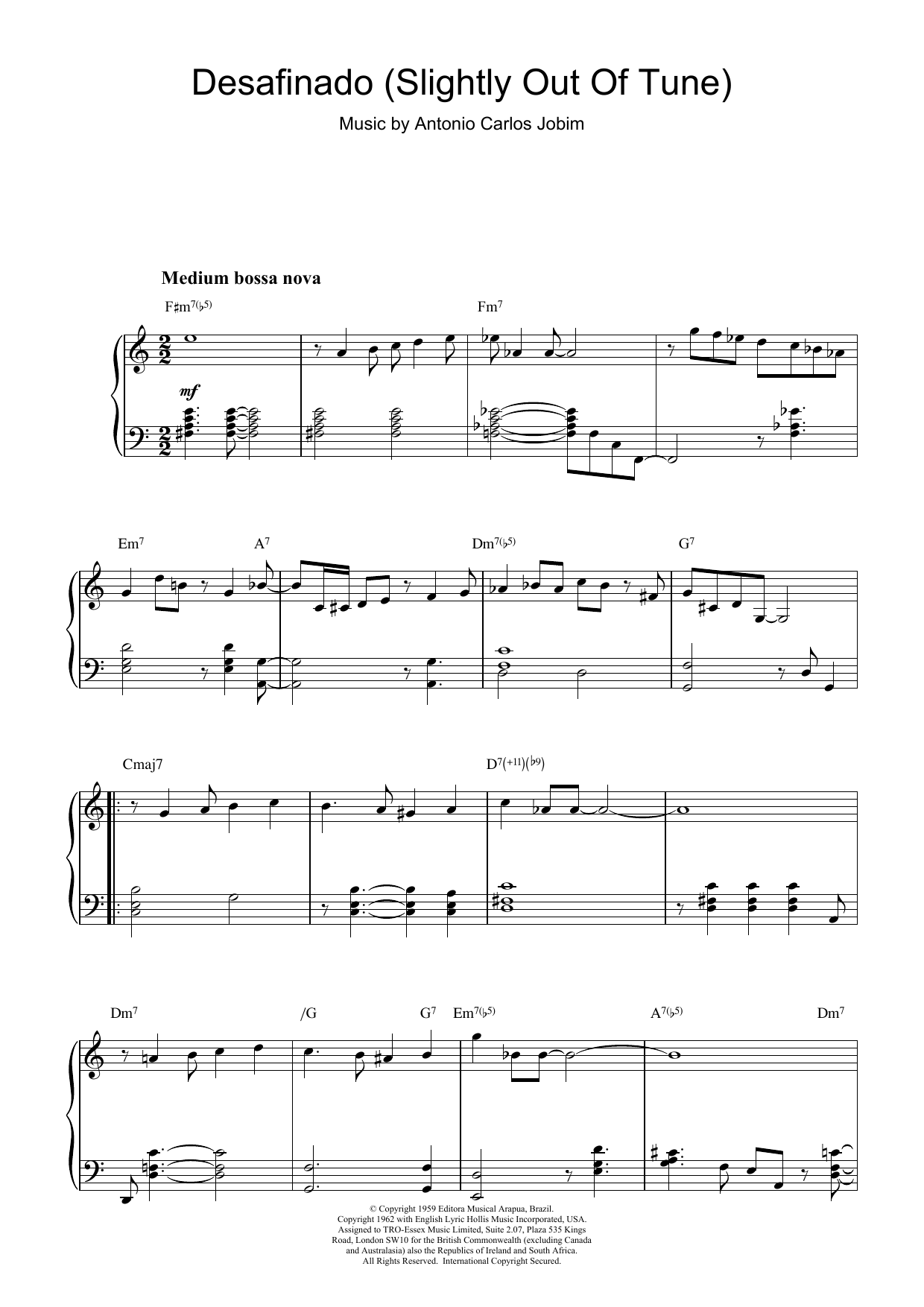 Antonio Carlos Jobim Desafinado (Slightly Out Of Tune) Sheet Music Notes & Chords for Keyboard - Download or Print PDF