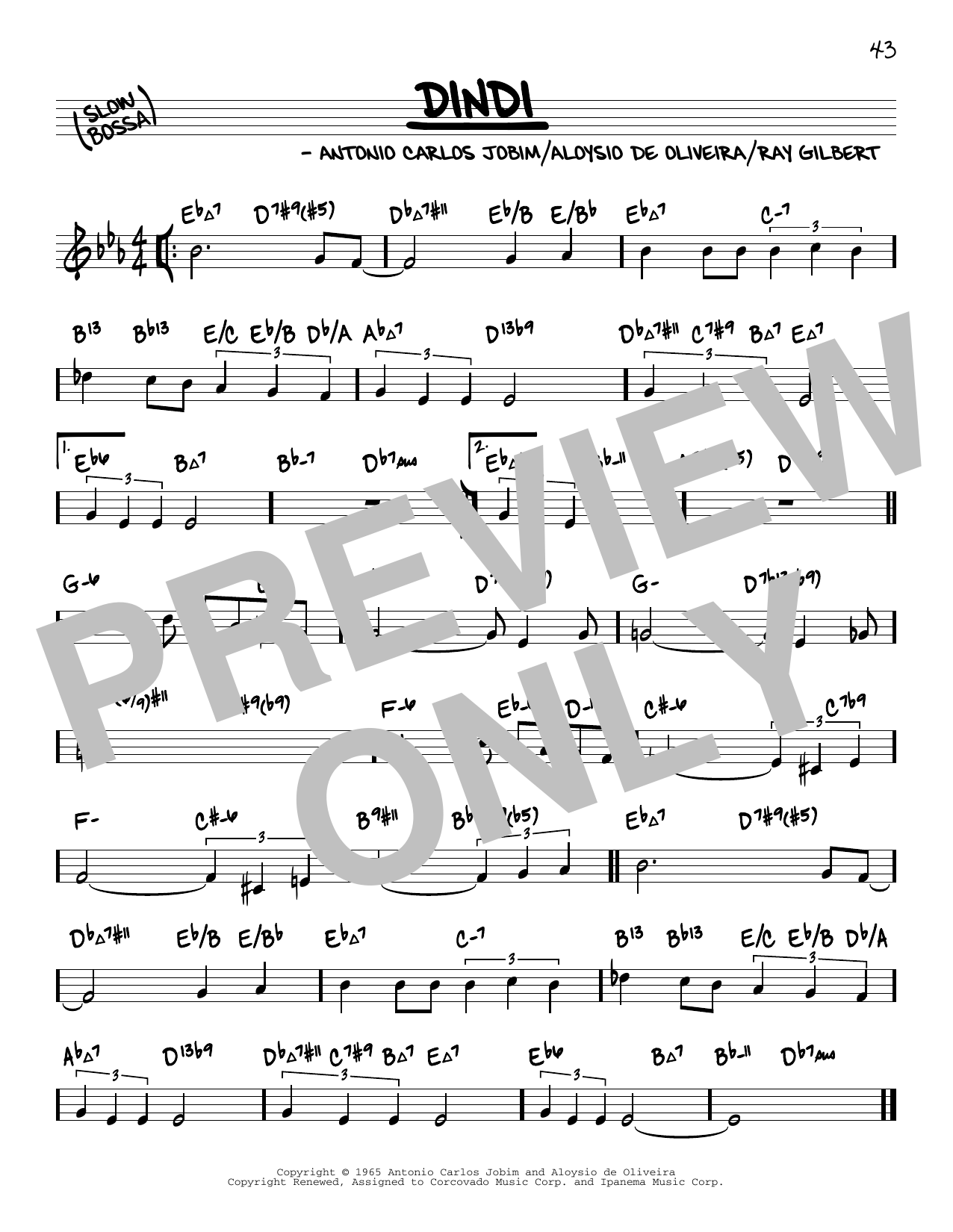 Antonio Carlos Jobim Dindi (arr. David Hazeltine) Sheet Music Notes & Chords for Real Book – Enhanced Chords - Download or Print PDF