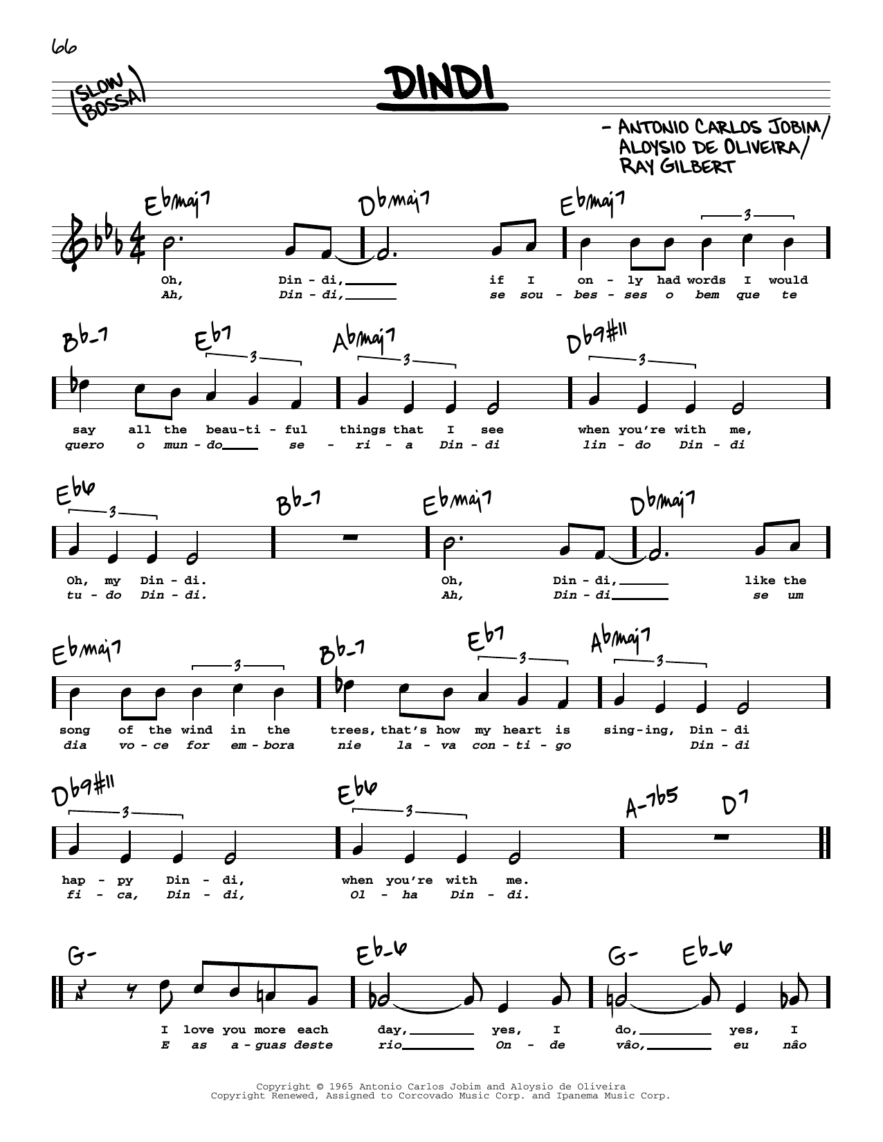 Antonio Carlos Jobim Dindi (High Voice) Sheet Music Notes & Chords for Real Book – Melody, Lyrics & Chords - Download or Print PDF