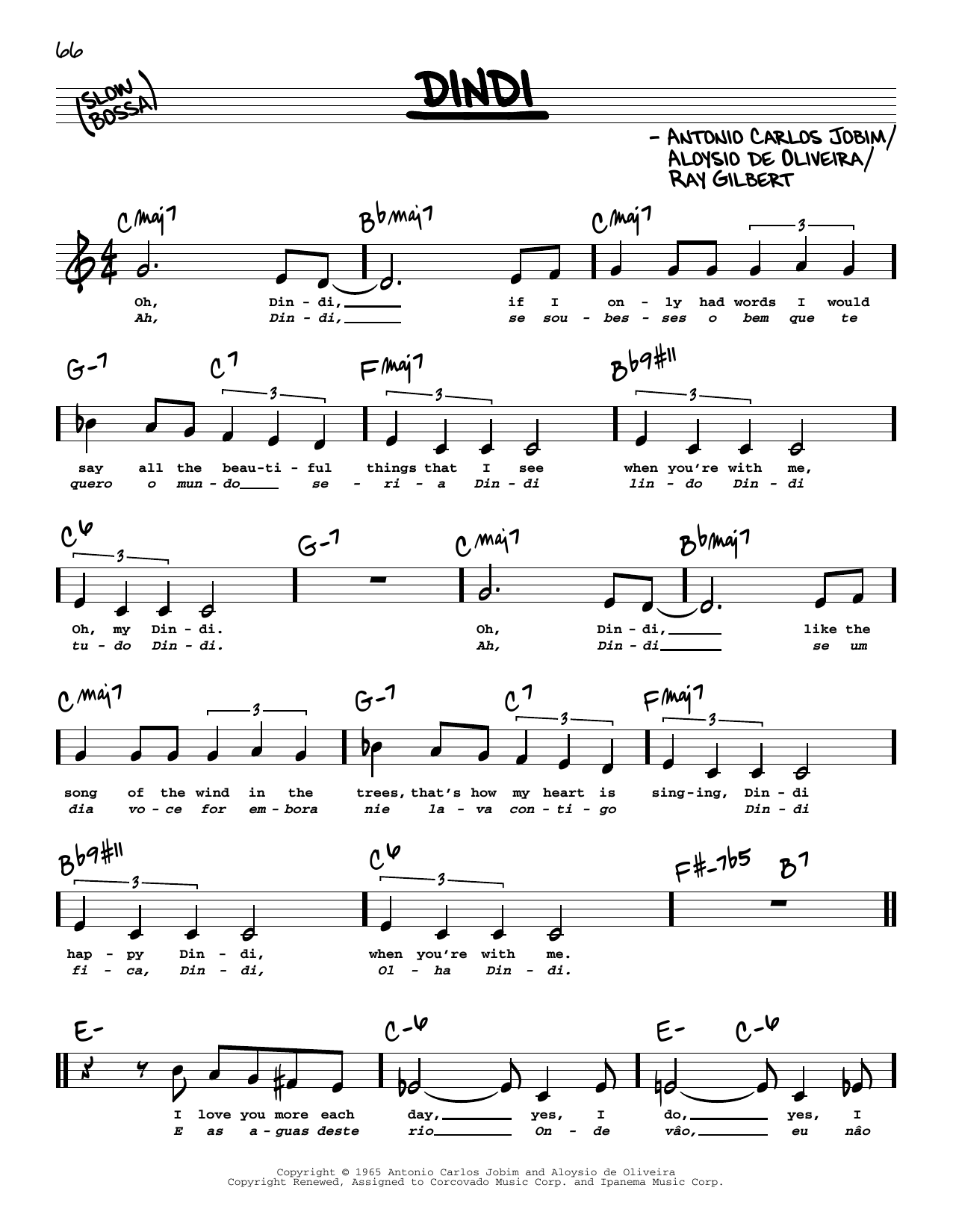 Antonio Carlos Jobim Dindi (Low Voice) Sheet Music Notes & Chords for Real Book – Melody, Lyrics & Chords - Download or Print PDF