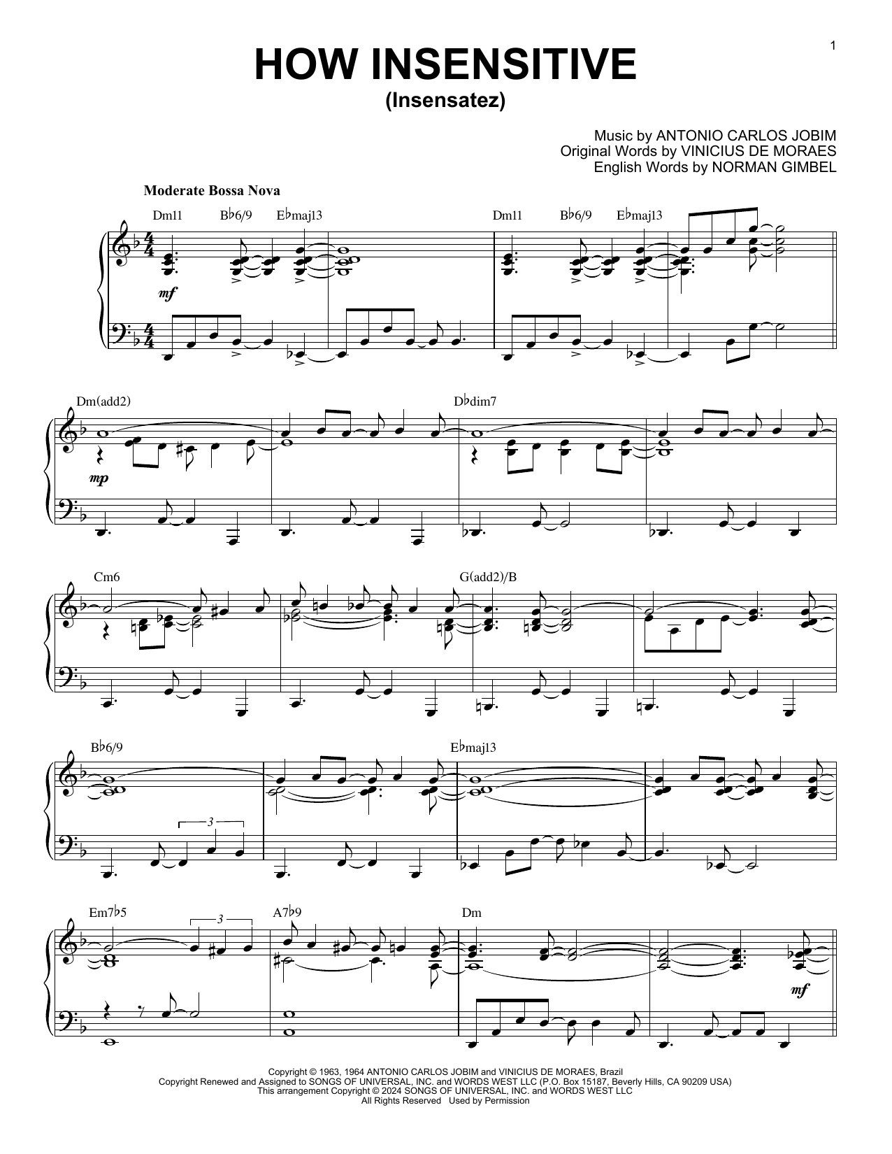 Antonio Carlos Jobim How Insensitive (Insensatez) (arr. Brent Edstrom) Sheet Music Notes & Chords for Piano Solo - Download or Print PDF