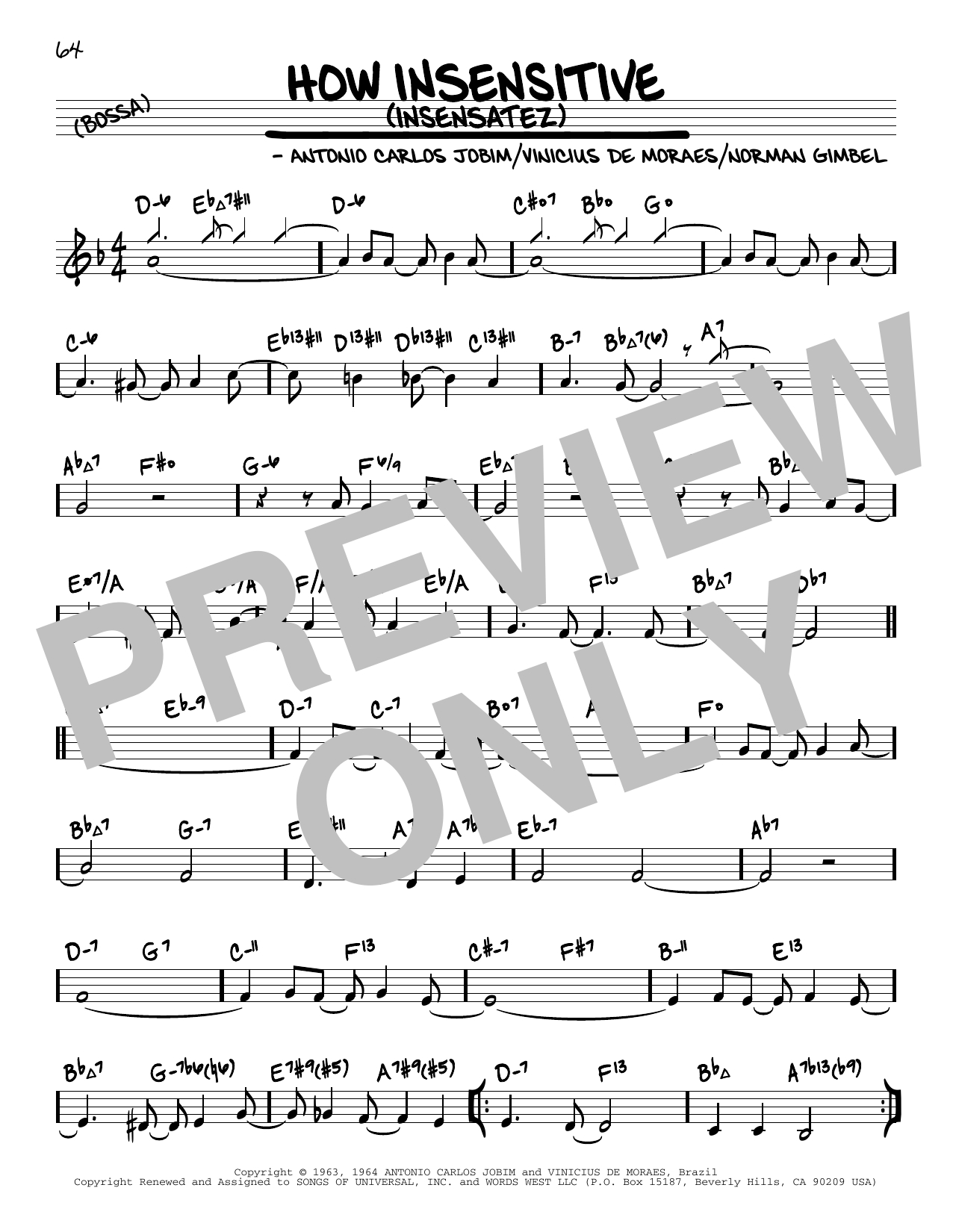 Antonio Carlos Jobim How Insensitive (Insensatez) (arr. David Hazeltine) Sheet Music Notes & Chords for Real Book – Enhanced Chords - Download or Print PDF