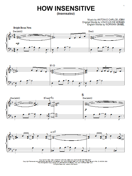 Antonio Carlos Jobim How Insensitive (Insensatez) [Jazz version] (arr. Brent Edstrom) Sheet Music Notes & Chords for Piano - Download or Print PDF