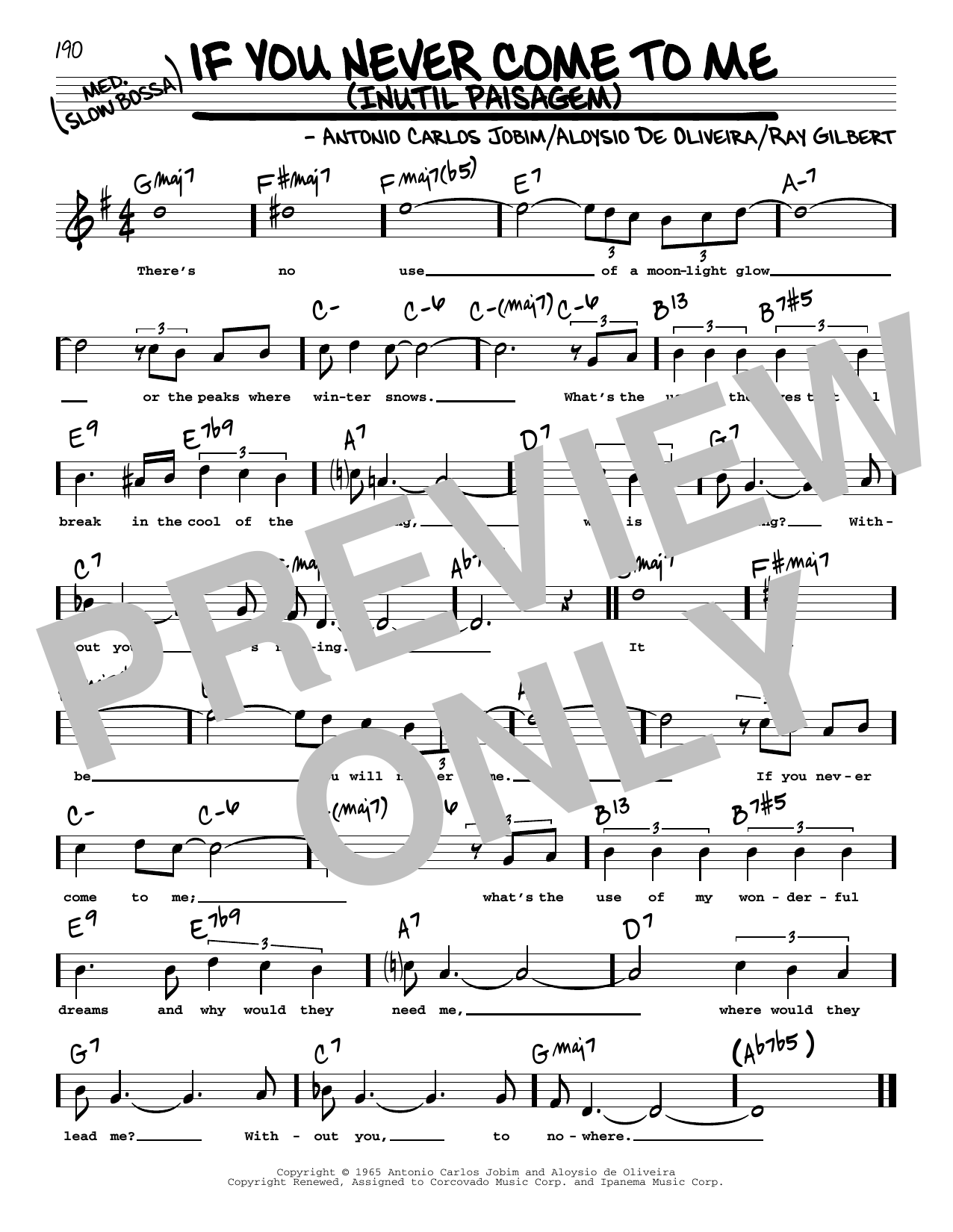 Antonio Carlos Jobim If You Never Come To Me (Inutil Paisagem) (High Voice) Sheet Music Notes & Chords for Real Book – Melody, Lyrics & Chords - Download or Print PDF