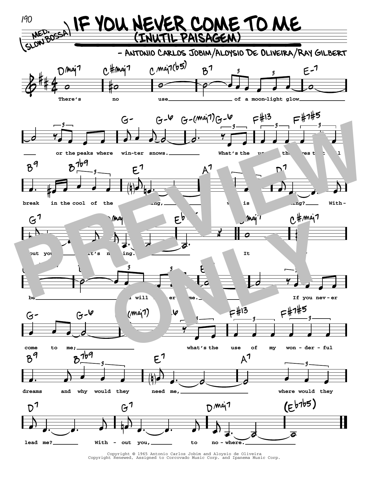 Antonio Carlos Jobim If You Never Come To Me (Inutil Paisagem) (Low Voice) Sheet Music Notes & Chords for Real Book – Melody, Lyrics & Chords - Download or Print PDF