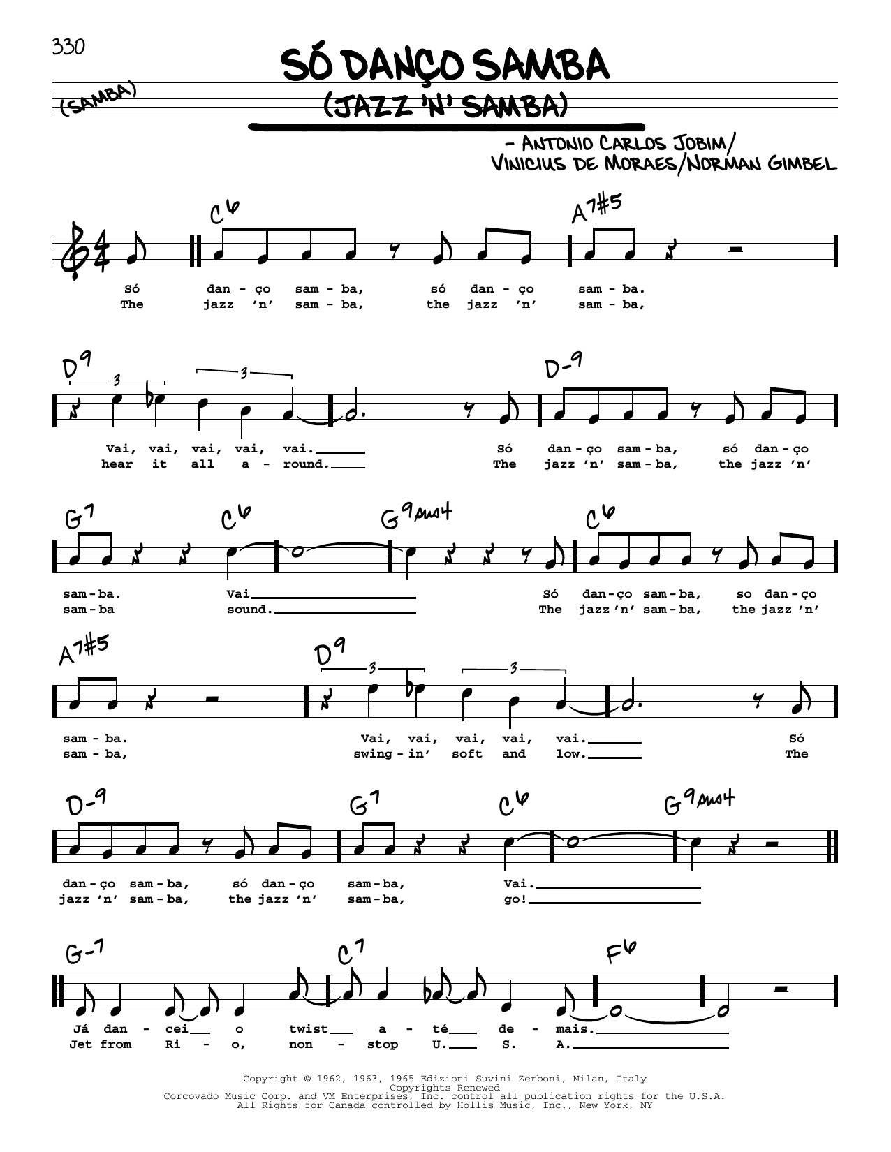 Antonio Carlos Jobim Jazz 'N' Samba (So Danco Samba) (High Voice) (from Copacabana Palace) Sheet Music Notes & Chords for Real Book – Melody, Lyrics & Chords - Download or Print PDF