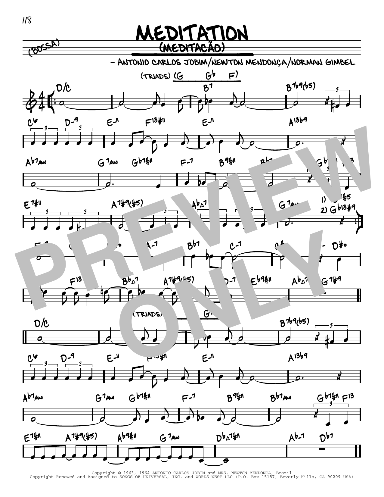 Antonio Carlos Jobim Meditation (Meditacao) (arr. David Hazeltine) Sheet Music Notes & Chords for Real Book – Enhanced Chords - Download or Print PDF