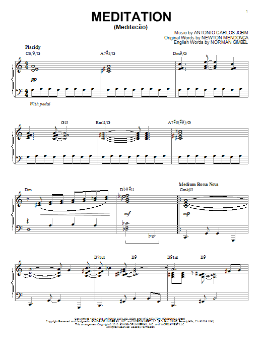 Antonio Carlos Jobim Meditation (Meditacao) [Jazz version] (arr. Brent Edstrom) Sheet Music Notes & Chords for Piano - Download or Print PDF