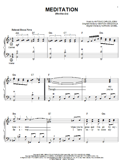 Antonio Carlos Jobim Meditation (Meditacao) Sheet Music Notes & Chords for Melody Line, Lyrics & Chords - Download or Print PDF