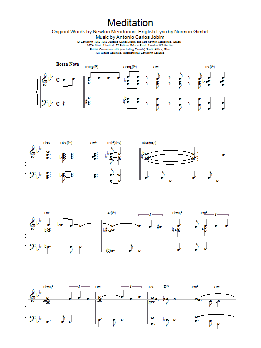 Antonio Carlos Jobim Meditation Sheet Music Notes & Chords for Piano - Download or Print PDF