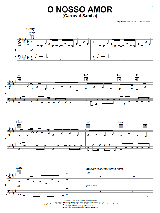 Antonio Carlos Jobim O Nosso Amor (Carnaval Samba) Sheet Music Notes & Chords for Piano, Vocal & Guitar (Right-Hand Melody) - Download or Print PDF