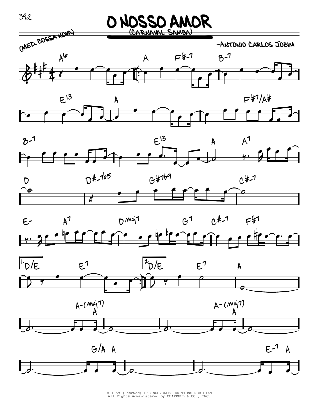 Antonio Carlos Jobim O Nosso Amor Sheet Music Notes & Chords for Real Book – Melody & Chords - Download or Print PDF