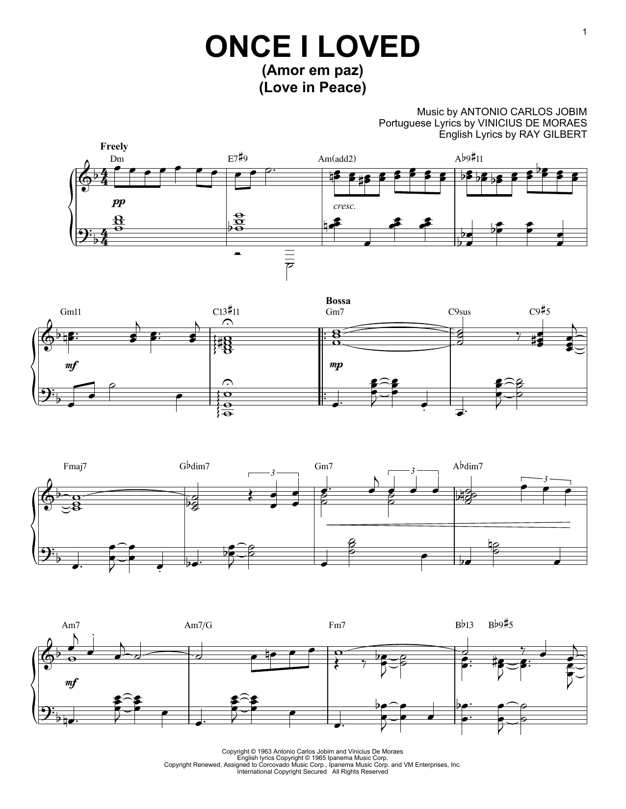Antonio Carlos Jobim Once I Loved (Amor Em Paz) (Love In Peace) [Jazz version] (arr. Brent Edstrom) Sheet Music Notes & Chords for Piano Solo - Download or Print PDF