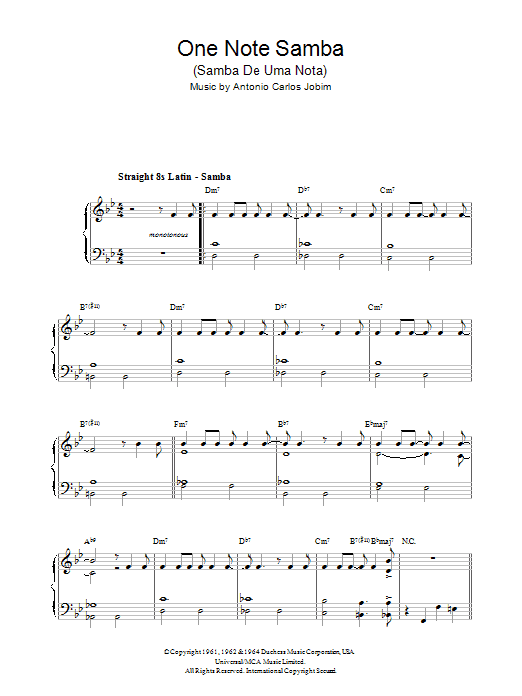 Antonio Carlos Jobim One Note Samba (Samba De Uma Nota) Sheet Music Notes & Chords for Piano Chords/Lyrics - Download or Print PDF