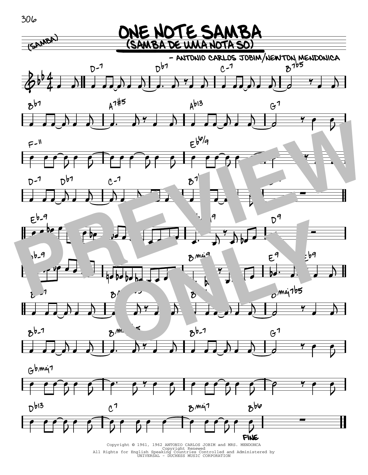 Antonio Carlos Jobim One Note Samba (Samba De Uma Nota So) [Reharmonized version] (arr. Jack Grassel) Sheet Music Notes & Chords for Real Book – Melody & Chords - Download or Print PDF