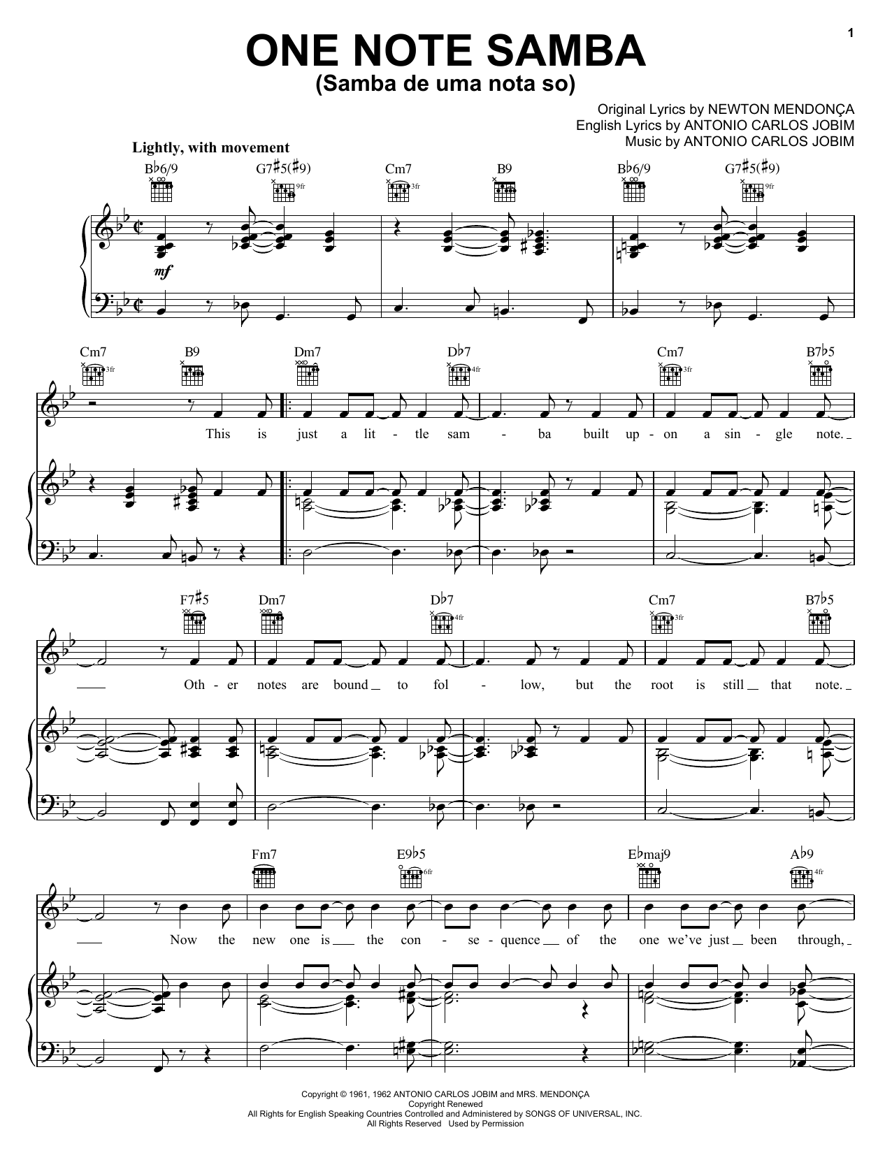 Antonio Carlos Jobim One Note Samba (Samba De Uma Nota So) Sheet Music Notes & Chords for Real Book – Melody, Lyrics & Chords - Download or Print PDF