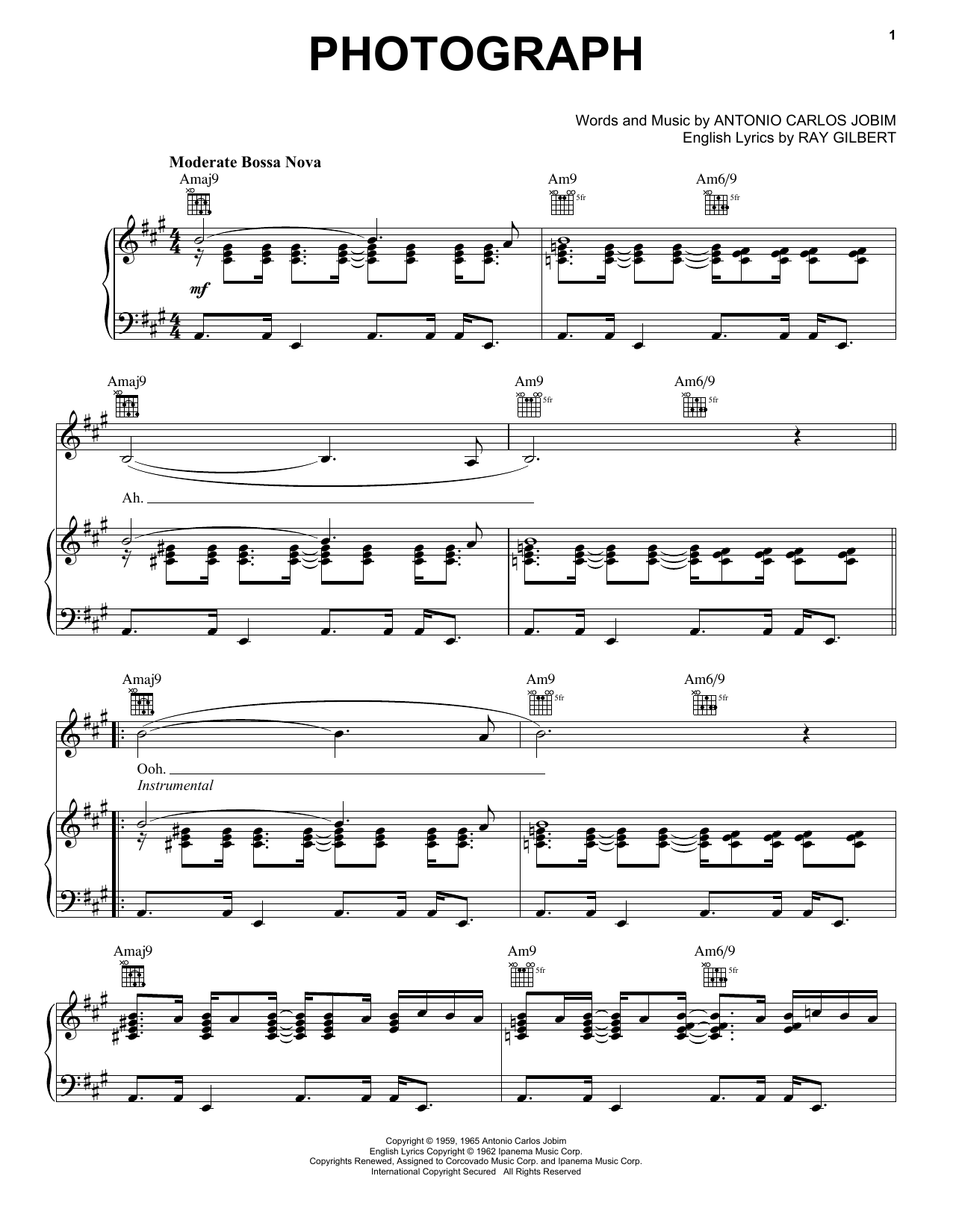 Antonio Carlos Jobim Photograph Sheet Music Notes & Chords for Piano, Vocal & Guitar (Right-Hand Melody) - Download or Print PDF