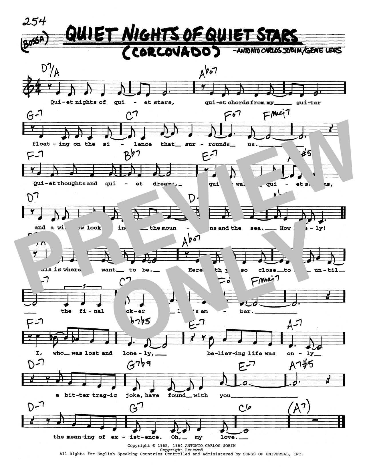 Antonio Carlos Jobim Quiet Nights Of Quiet Stars (Corcovado) (Low Voice) Sheet Music Notes & Chords for Real Book – Melody, Lyrics & Chords - Download or Print PDF