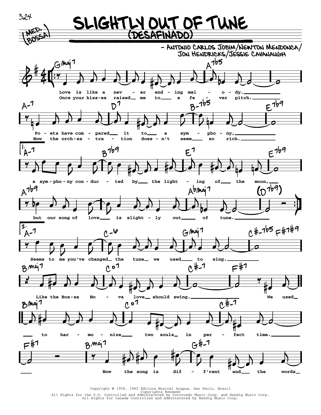 Antonio Carlos Jobim Slightly Out Of Tune (Desafinado) (High Voice) Sheet Music Notes & Chords for Real Book – Melody, Lyrics & Chords - Download or Print PDF