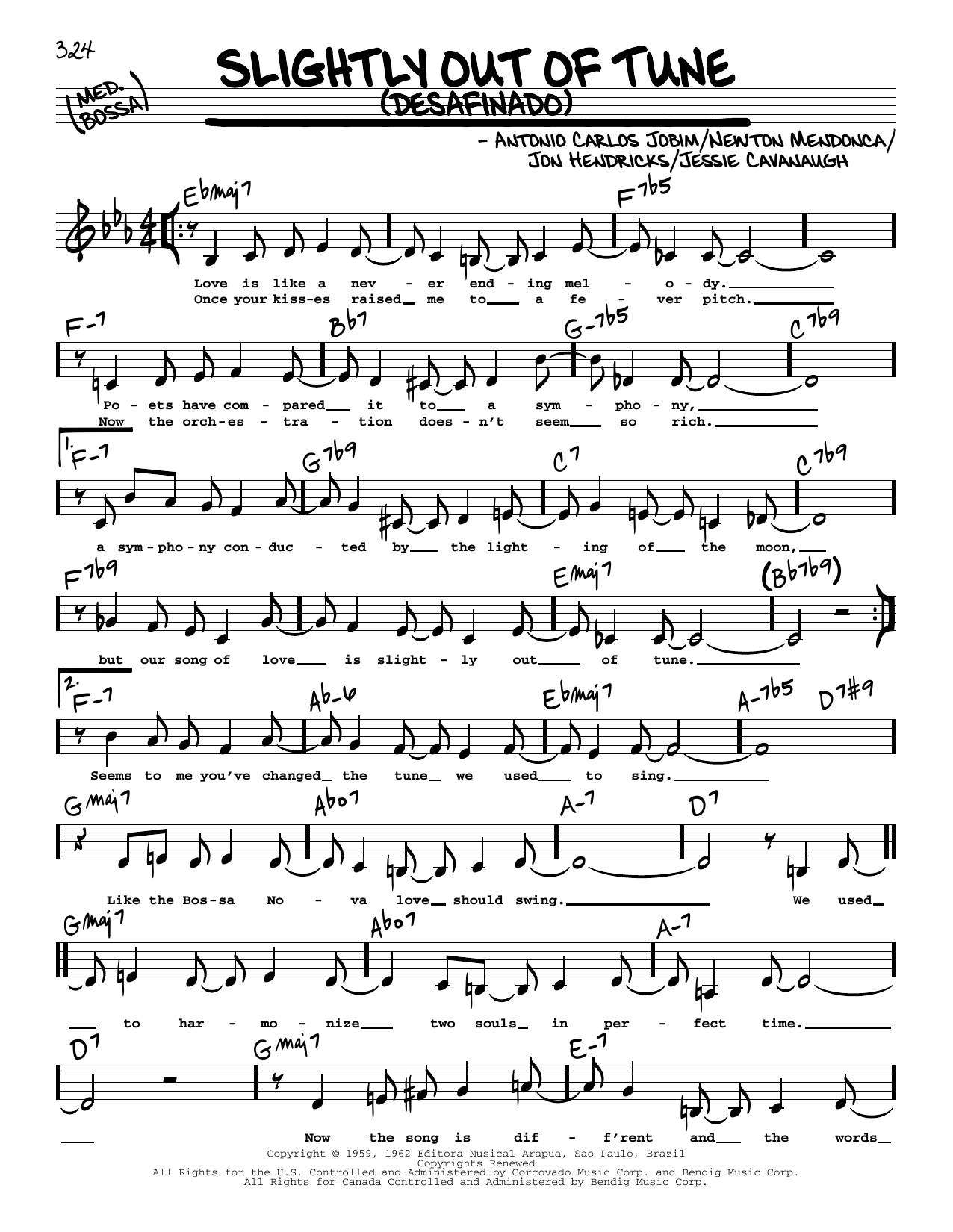 Antonio Carlos Jobim Slightly Out Of Tune (Desafinado) (Low Voice) Sheet Music Notes & Chords for Real Book – Melody, Lyrics & Chords - Download or Print PDF