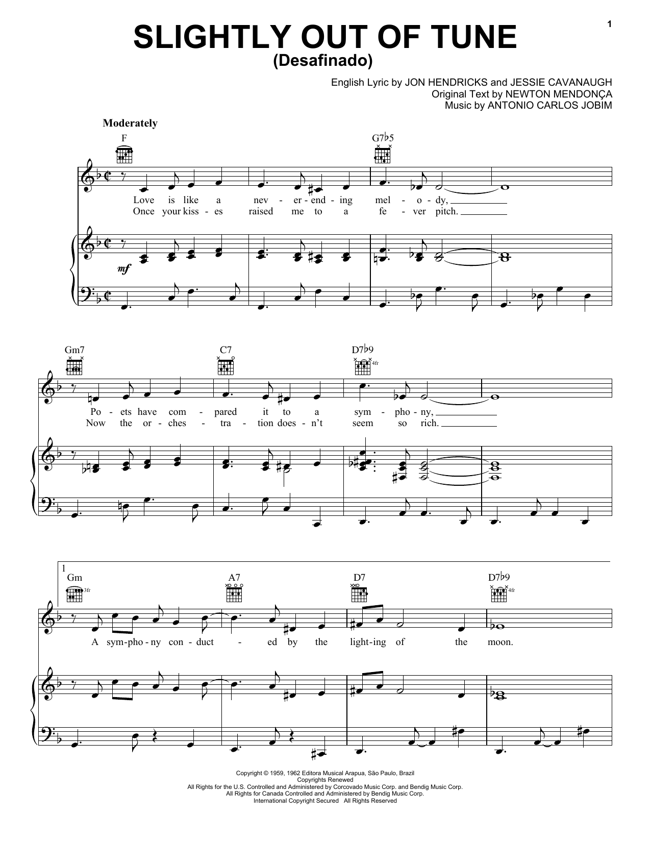 Antonio Carlos Jobim Slightly Out Of Tune (Desafinado) Sheet Music Notes & Chords for Melody Line, Lyrics & Chords - Download or Print PDF