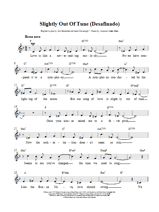 Antonio Carlos Jobim Desafinado (Slightly Out Of Tune) Sheet Music Notes & Chords for Melody Line & Chords - Download or Print PDF