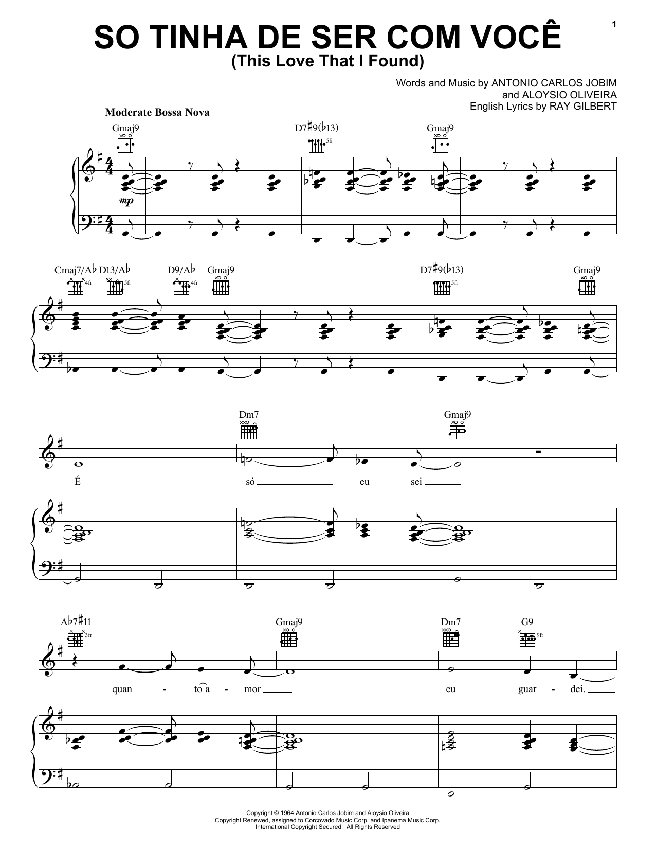 Antonio Carlos Jobim So Tinha De Ser Com Voce (This Love That I Found) Sheet Music Notes & Chords for Piano, Vocal & Guitar (Right-Hand Melody) - Download or Print PDF