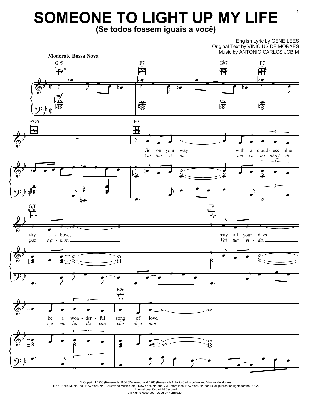 Antonio Carlos Jobim Someone To Light Up My Life (Se Todos Fossem Iguais A Voce) Sheet Music Notes & Chords for Piano, Vocal & Guitar (Right-Hand Melody) - Download or Print PDF
