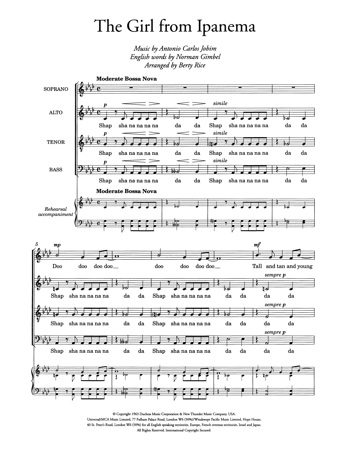 Antonio Carlos Jobim The Girl From Ipanema (arr. Berty Rice) Sheet Music Notes & Chords for Choir - Download or Print PDF
