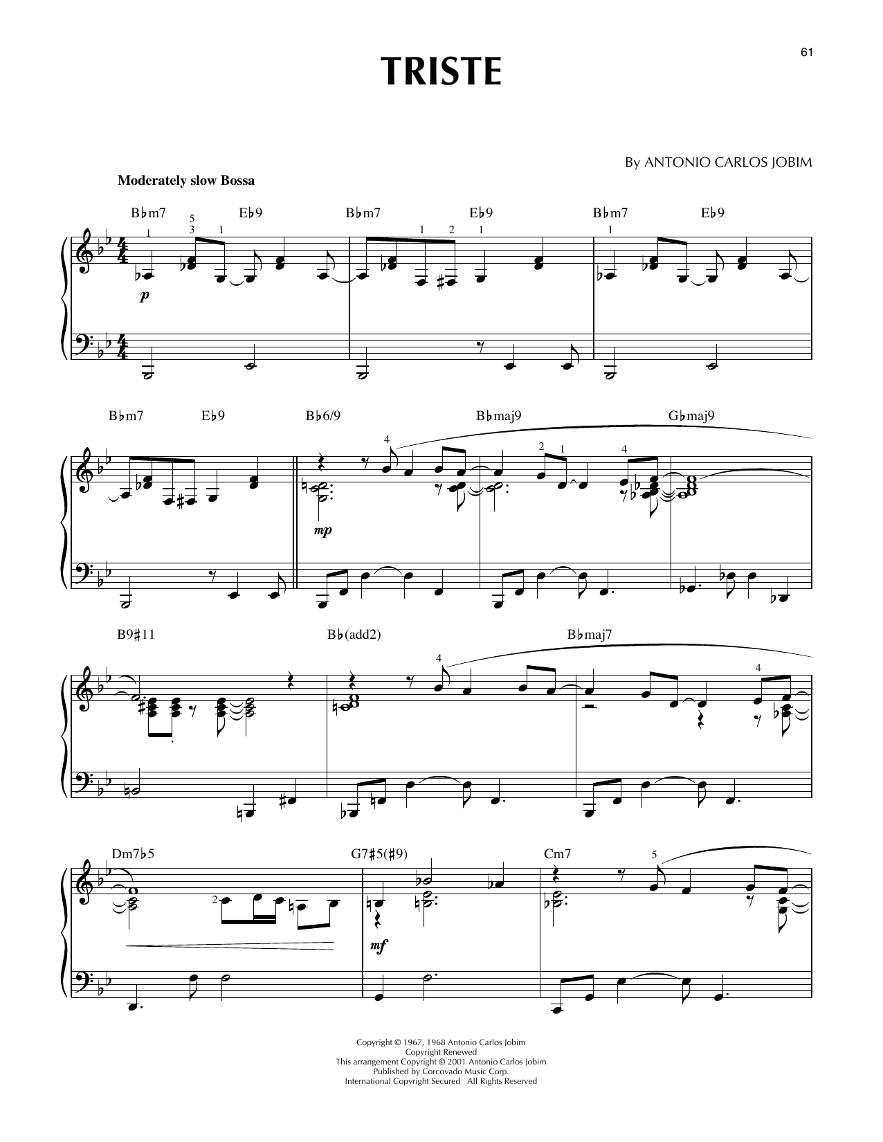 Antonio Carlos Jobim Triste [Jazz version] (arr. Brent Edstrom) Sheet Music Notes & Chords for Piano Solo - Download or Print PDF