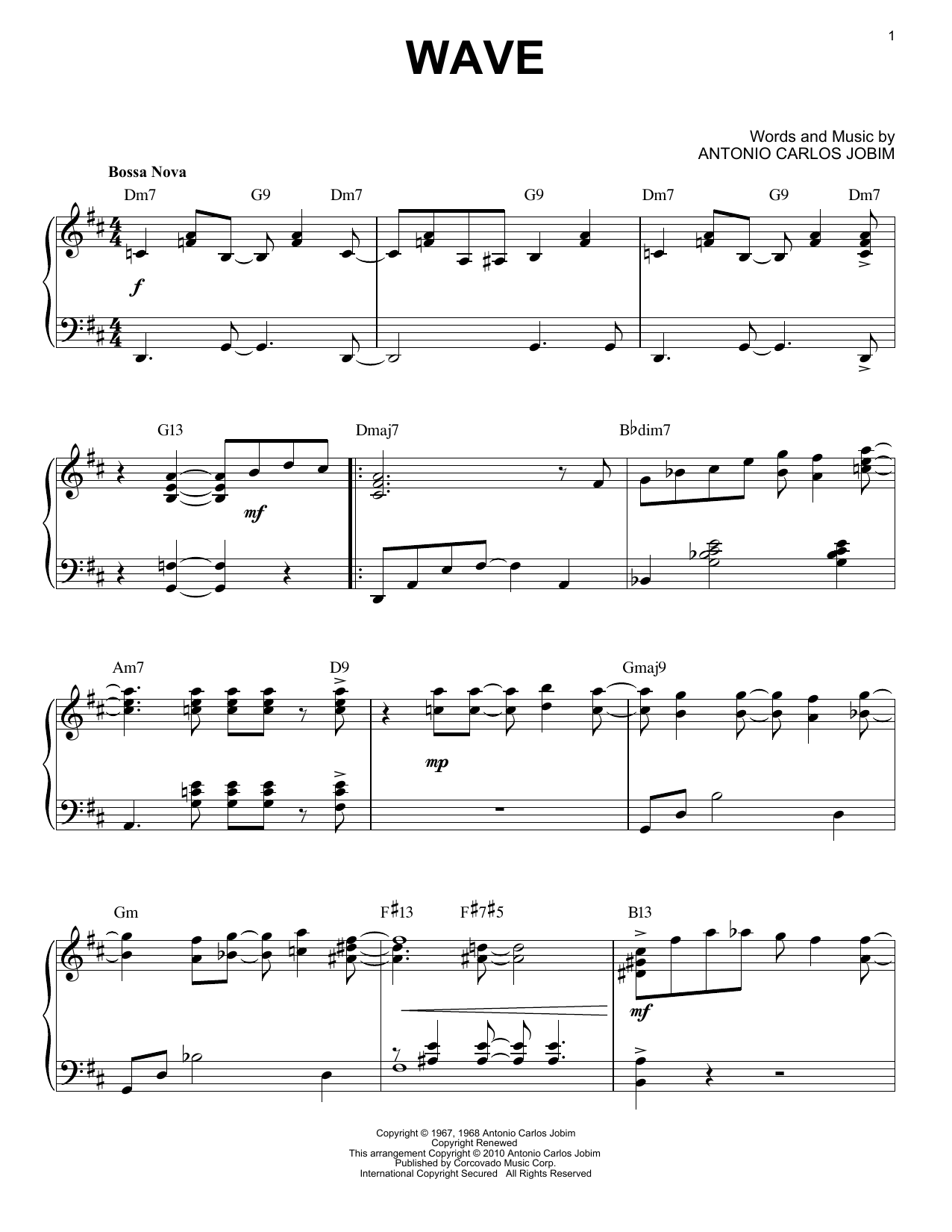 Antonio Carlos Jobim Wave [Jazz version] (arr. Brent Edstrom) Sheet Music Notes & Chords for Piano Solo - Download or Print PDF