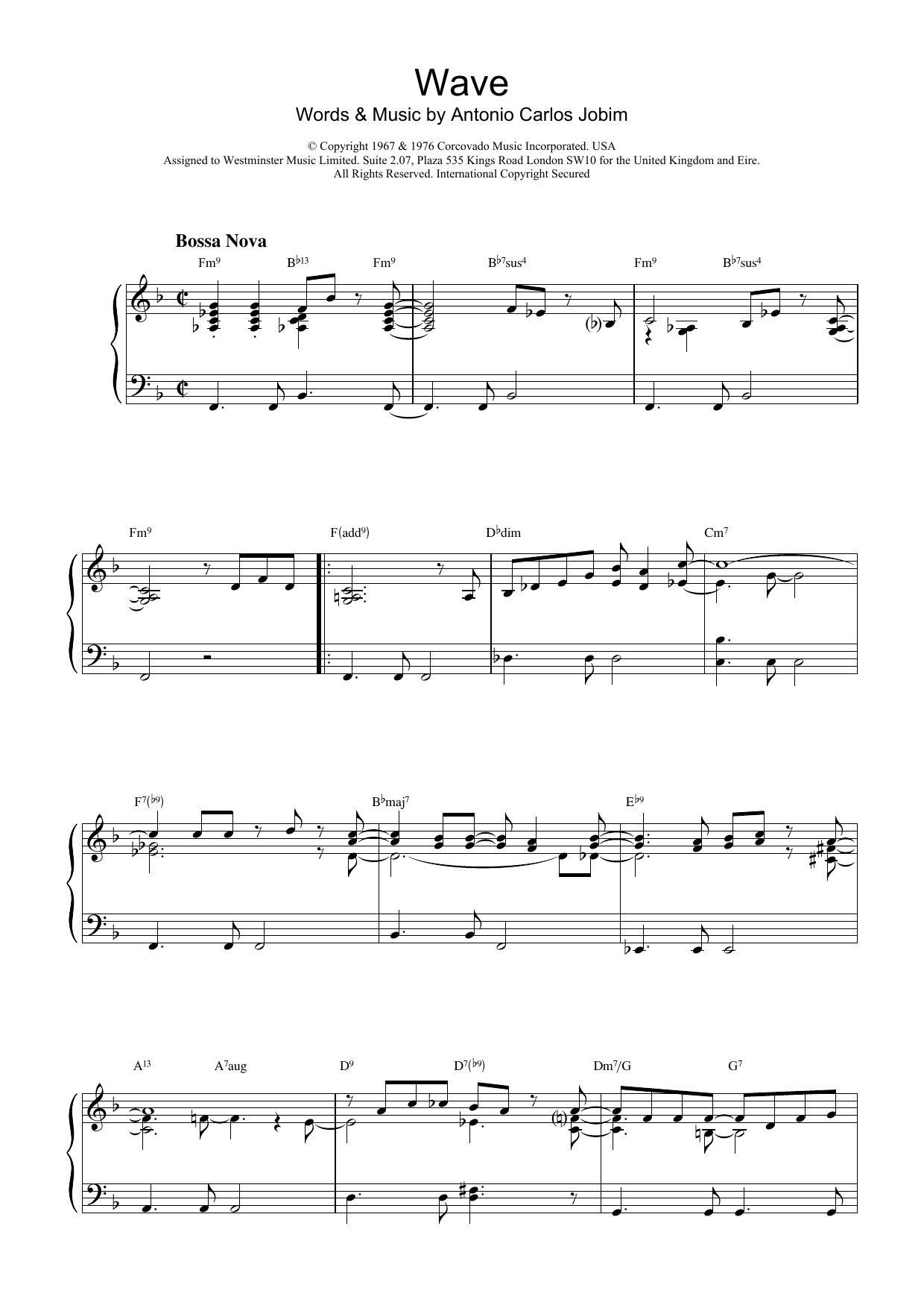Antonio Carlos Jobim Wave Sheet Music Notes & Chords for Marimba Solo - Download or Print PDF