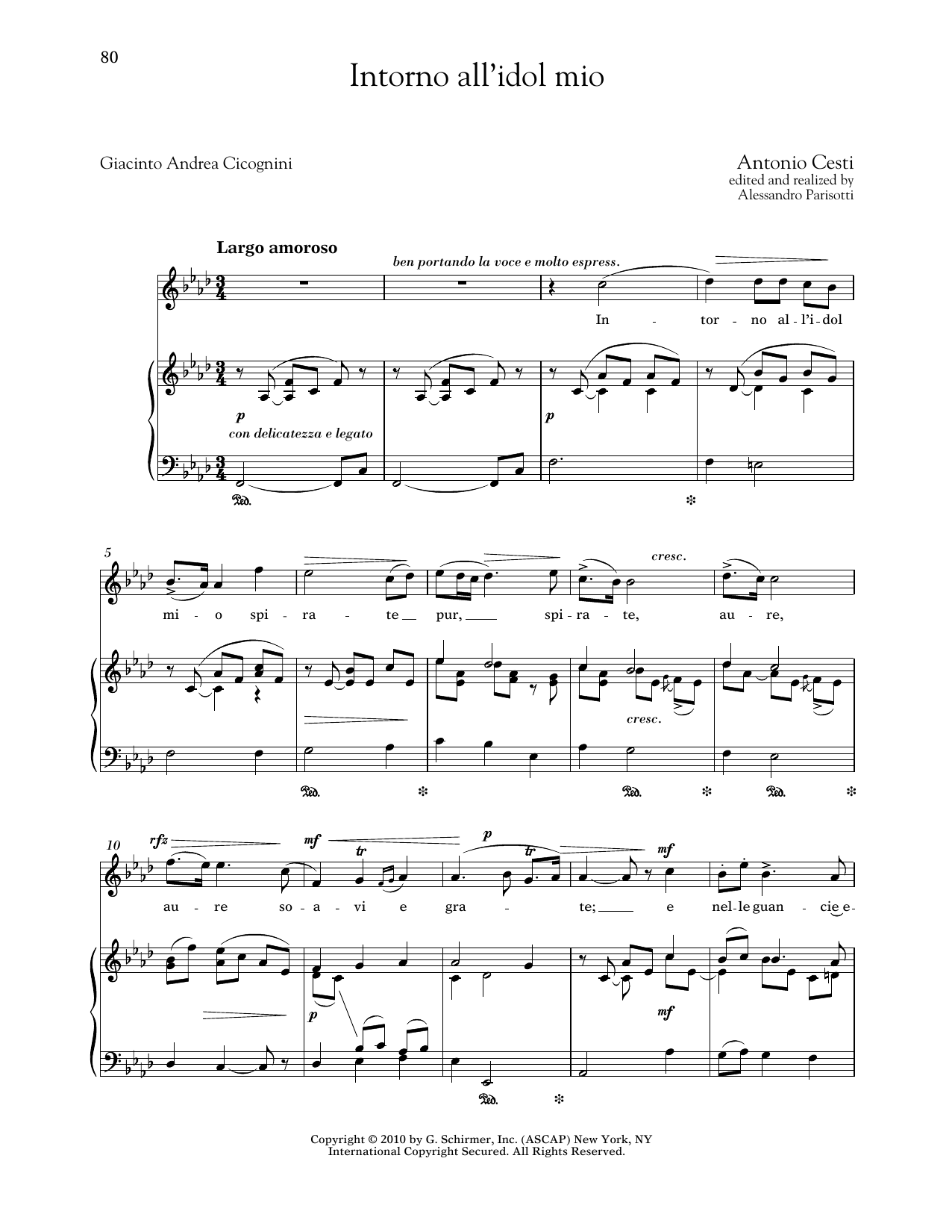 Antonio Cesti Intorno All'idol Mio (High Voice) Sheet Music Notes & Chords for Piano & Vocal - Download or Print PDF